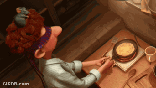 A Cartoon Character Is Cooking On A Stove With A Mouse On Her Head GIF