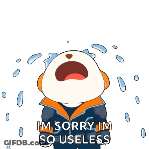 A Cartoon Character Is Crying And Saying I 'M Sorry Im So Useless GIF
