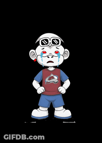 A Cartoon Character Is Crying And Wearing A Shirt That Says Colorado Avalanche GIF