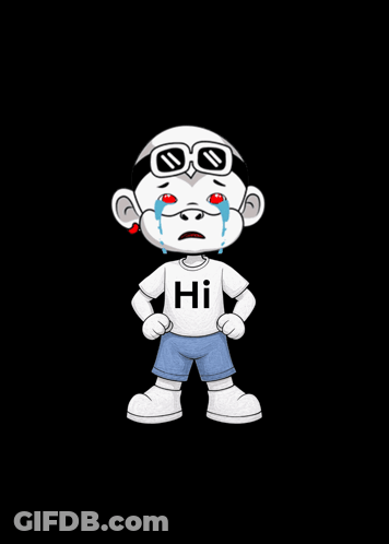 A Cartoon Character Is Crying And Wearing A Shirt That Says Hi On It GIF