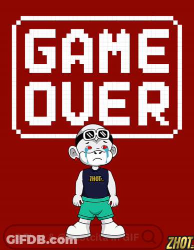 A Cartoon Character Is Crying Under A Game Over Sign GIF