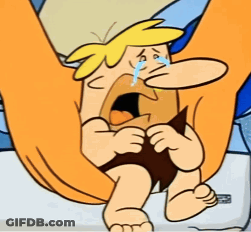 A Cartoon Character Is Crying While Being Held By Someone GIF