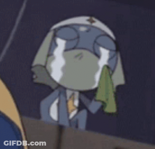 A Cartoon Character Is Crying While Holding A Napkin In His Hand . GIF