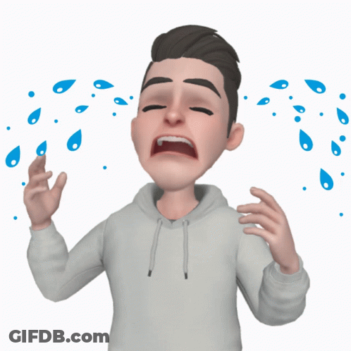 A Cartoon Character Is Crying With Water Drops Falling Around Him GIF