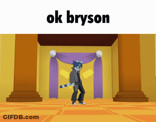 A Cartoon Character Is Dancing In A Room With The Words Ok Bryson On The Bottom GIF