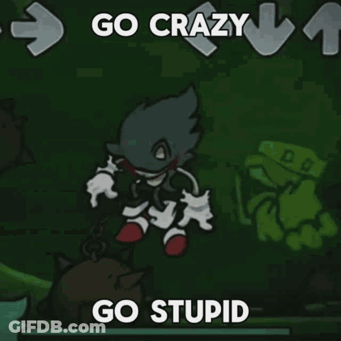 A Cartoon Character Is Dancing In A Video Game And The Words `` Go Crazy Go Stupid '' Are On The Screen . GIF