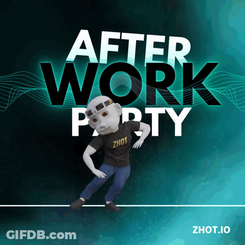 A Cartoon Character Is Dancing In Front Of A Poster For After Work Party GIF