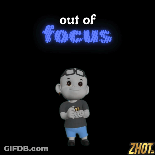 A Cartoon Character Is Dancing In Front Of A Sign That Says " Out Of Focus " GIF