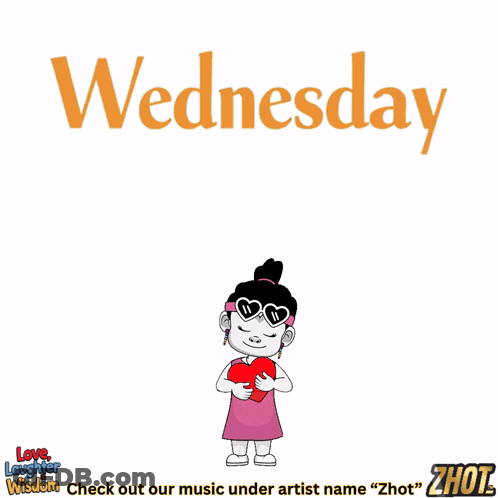A Cartoon Character Is Dancing In Front Of A Sign That Says " Wednesday " GIF