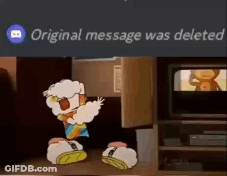 A Cartoon Character Is Dancing In Front Of A Television With The Words Original Message Was Deleted Below It . GIF