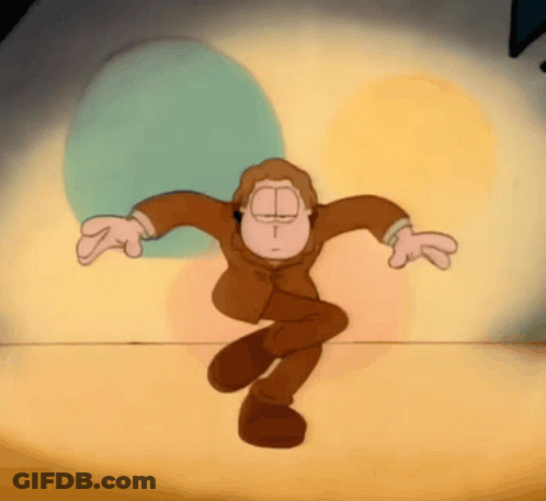 A Cartoon Character Is Dancing In Front Of A Yellow And Green Circle GIF
