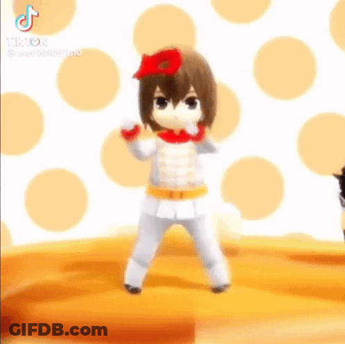A Cartoon Character Is Dancing In Front Of A Yellow Background . GIF