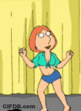 A Cartoon Character Is Dancing In Front Of A Yellow Curtain GIF