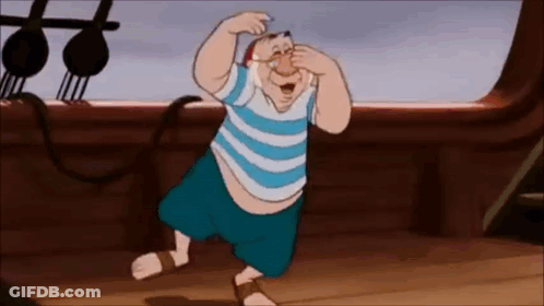 A Cartoon Character Is Dancing On A Boat And Laughing . GIF