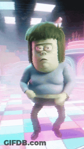 A Cartoon Character Is Dancing On A Checkered Dance Floor GIF