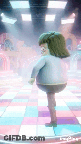 A Cartoon Character Is Dancing On A Checkered Floor In A Room With The Words Imgplay On The Bottom GIF