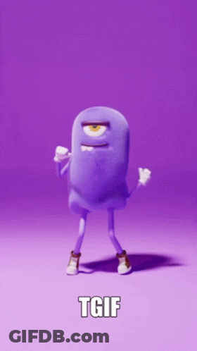 A Cartoon Character Is Dancing On A Purple Background With The Words `` Tgif '' . GIF