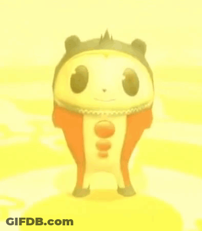 A Cartoon Character Is Dancing On A Yellow Background . GIF