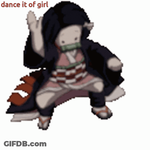 A Cartoon Character Is Dancing With The Words Dance It Of Girl Below Him GIF