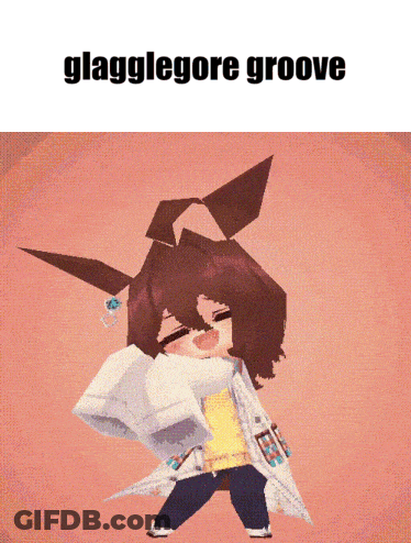 A Cartoon Character Is Dancing With The Words Glagglegore Groove Written Above Her GIF