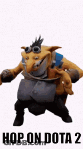 A Cartoon Character Is Dancing With The Words Hop On Dota 2 On The Bottom GIF