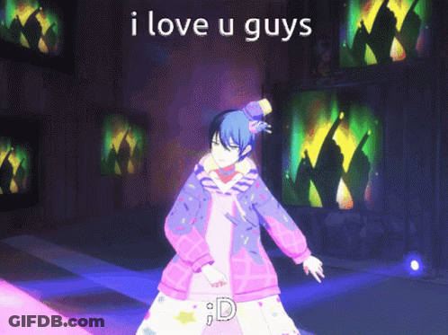 A Cartoon Character Is Dancing With The Words I Love U Guys Below Him GIF