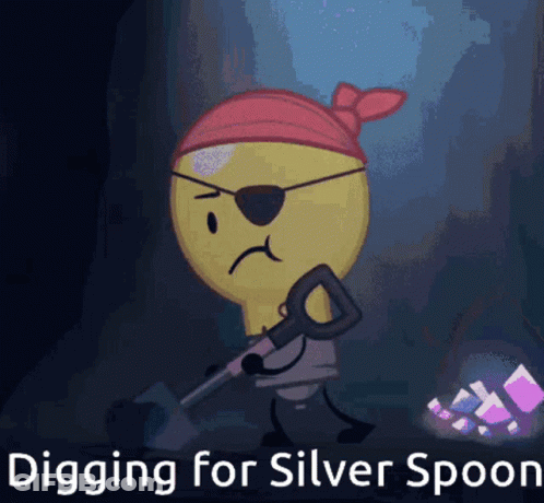 A Cartoon Character Is Digging For Silver Spoons In A Cave GIF