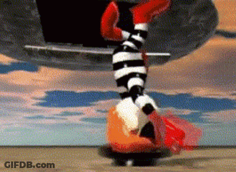 A Cartoon Character Is Doing A Handstand On The Ground . GIF