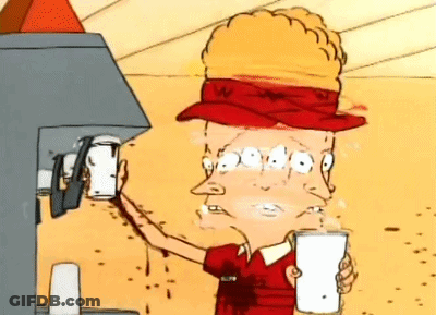 A Cartoon Character Is Drinking A Milkshake From A Machine While Wearing A Hat . GIF