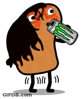 A Cartoon Character Is Drinking From A Can Of Monster Energy Drink GIF