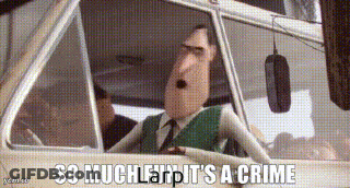 A Cartoon Character Is Driving A Car And Saying `` So Much Eh , It 'S A Crime '' . GIF