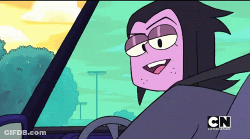A Cartoon Character Is Driving A Car With Cn Written On The Bottom Right GIF