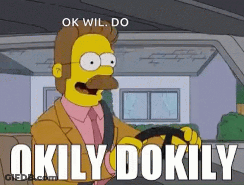 A Cartoon Character Is Driving A Car With The Words `` Ok Wil Do Okly Dokily '' Written On It . GIF