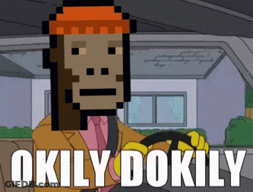 A Cartoon Character Is Driving A Car With The Words Okly Dokily Written On The Screen GIF