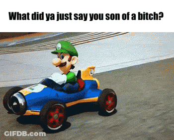 A Cartoon Character Is Driving A Race Car On A Track And The Caption Says What Did Ya Just Say GIF