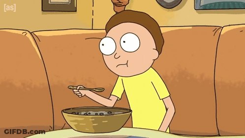 A Cartoon Character Is Eating A Bowl Of Cereal With The Letters A And S On The Bottom Right GIF