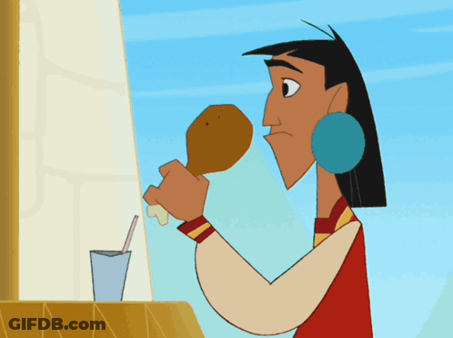 A Cartoon Character Is Eating A Chicken Leg With A Straw GIF