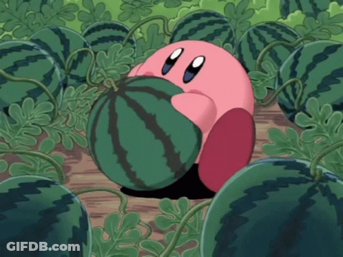 A Cartoon Character Is Eating A Watermelon In A Field Of Watermelons GIF