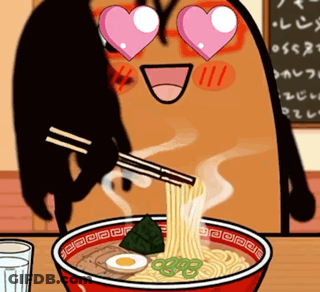 A Cartoon Character Is Eating Noodles With Chopsticks GIF