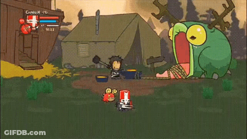 A Cartoon Character Is Fighting A Monster In A Video Game That Says Combo X < 5 GIF