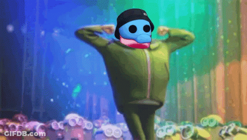 A Cartoon Character Is Flexing His Muscles With A Blue Mask On His Face GIF