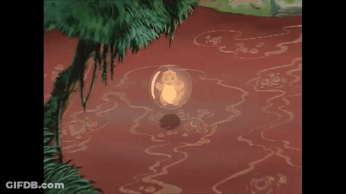 A Cartoon Character Is Floating In A Bubble In The Middle Of A River . GIF