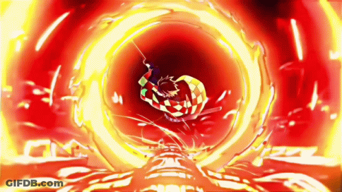 A Cartoon Character Is Flying Through A Circle Of Fire GIF