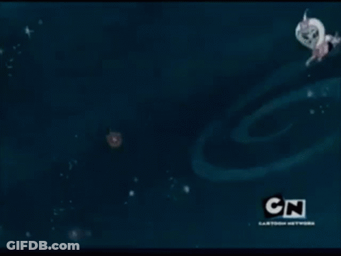 A Cartoon Character Is Flying Through Space With A Rocket . GIF