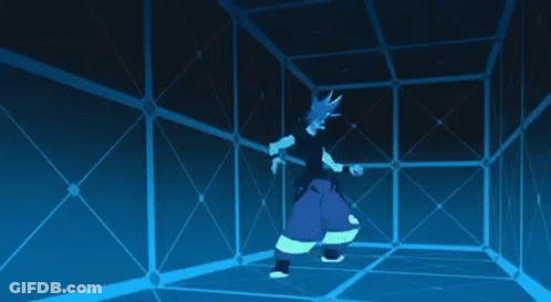 A Cartoon Character Is Flying Through The Air In A Purple And Blue Animated Scene . GIF