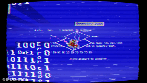 A Cartoon Character Is Flying Through The Air On A Purple Background With A Glitch Effect . GIF