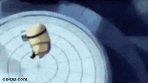 A Cartoon Character Is Flying Through The Air On Top Of A Circle . GIF