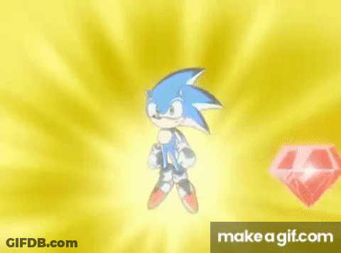 A Cartoon Character Is Flying Through The Air Surrounded By Diamonds And A Yellow Background . GIF