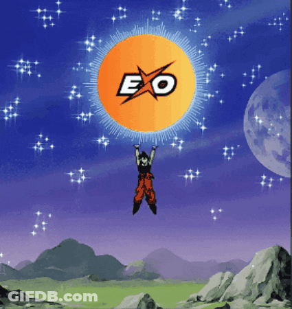 A Cartoon Character Is Flying Through The Air While Holding A Large Orange Ball With The Letter Eo On It GIF