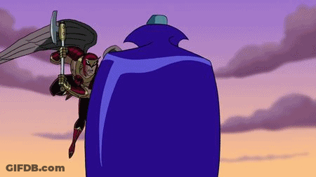 A Cartoon Character Is Flying Through The Air While Holding A Sword And Cape . GIF